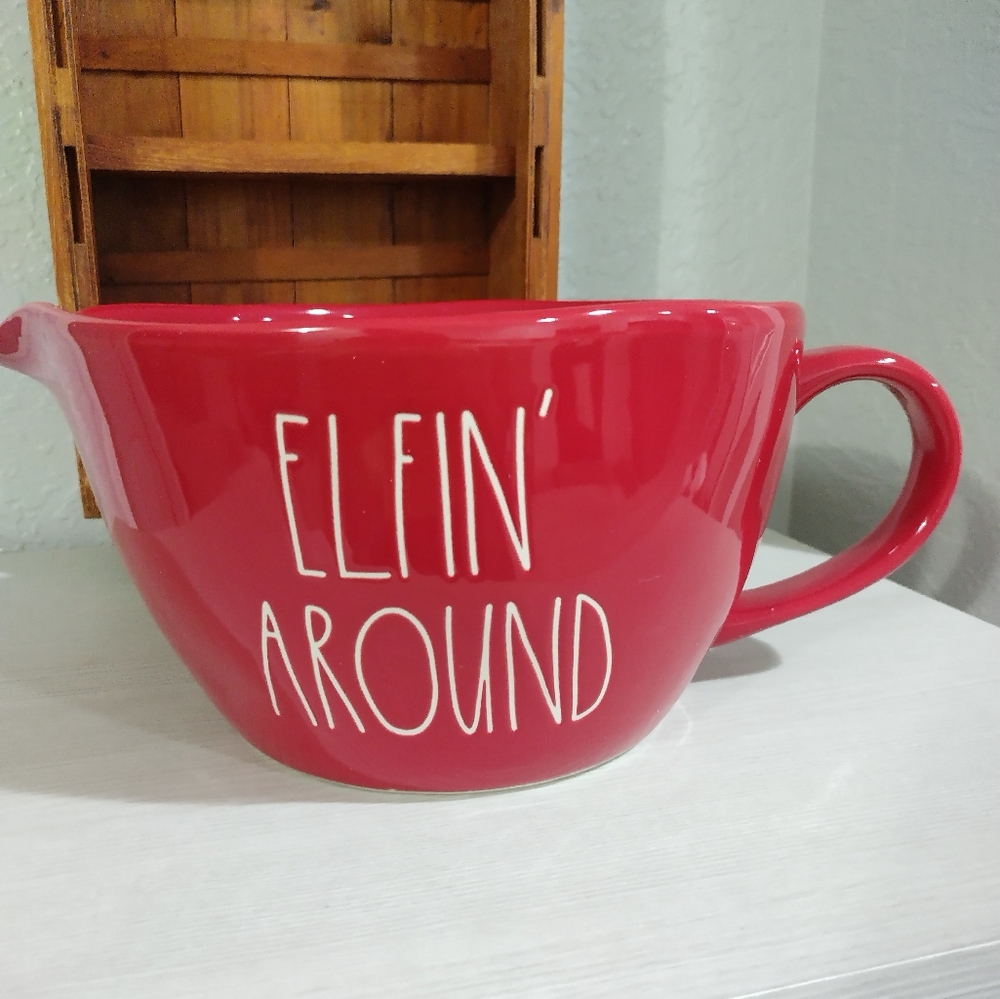 Rae Dunn Elfin Around Batter Mixing Bowl 5"×12"×8.5" Ceramic Christmas Baking